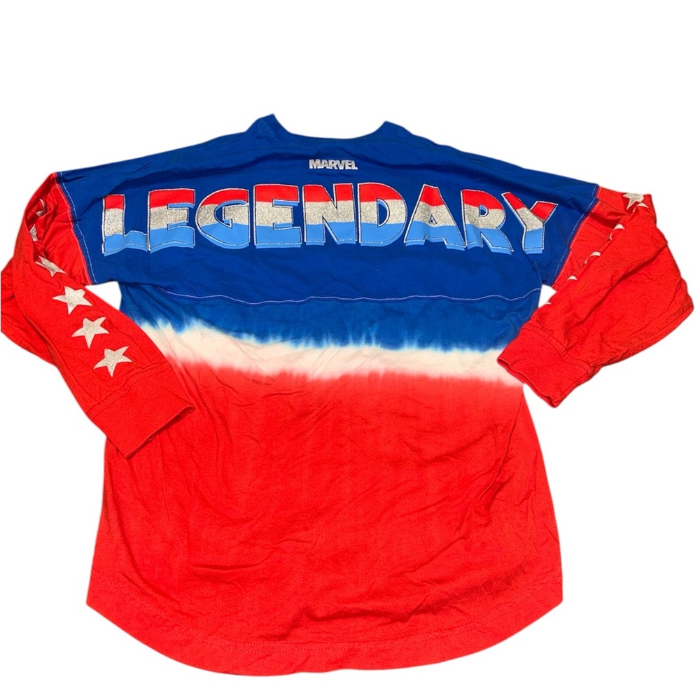 Marvel Captain America “Legendary” Tie-Dye Spirit Jersey Red White Blue – Size S